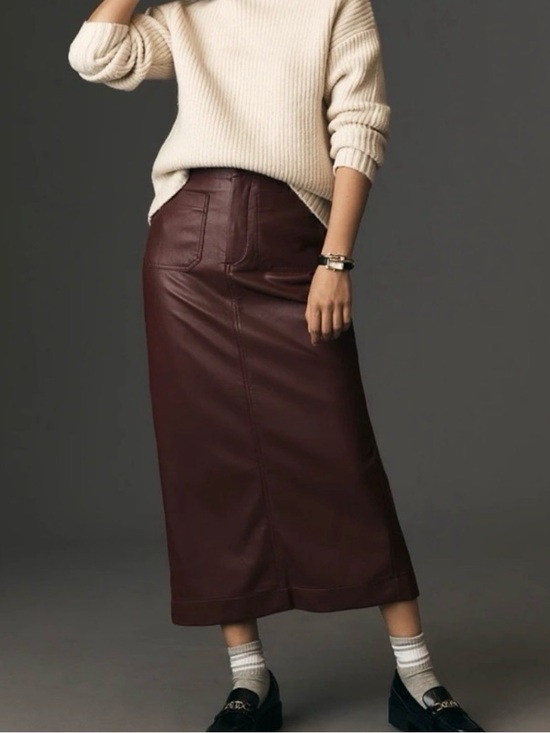 Anthropologie Dresses & Skirts - Maeve Anthropologie burgundy faux leather maxi skirt, size M